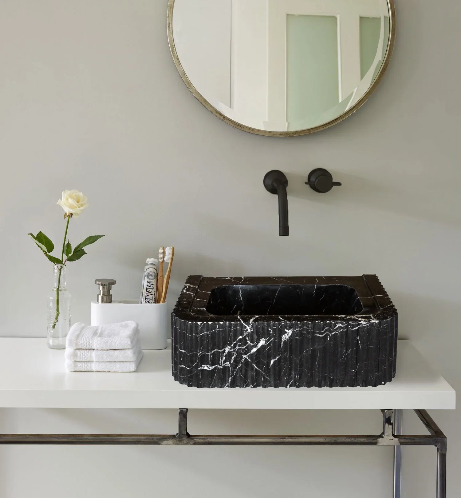Toros Black Marble Rectangular Wall-mount Polished Sink (W)12" (L)19" (H)7" by GobekDesign
