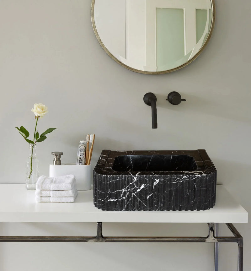 Toros Black Marble Rectangular Wall-mount Polished Sink (W)12" (L)19" (H)7" by GobekDesign