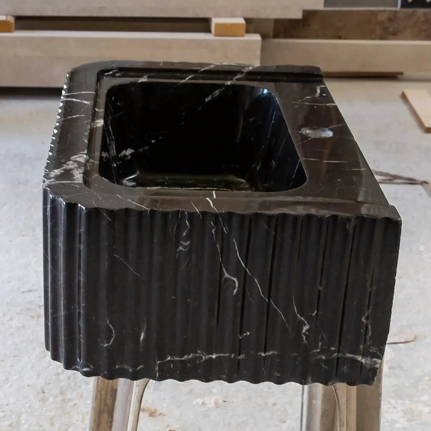 Black Marble Handcrafted Rectangular Sink - Wall-Mount Polished 12x19x7 by GobekDesign