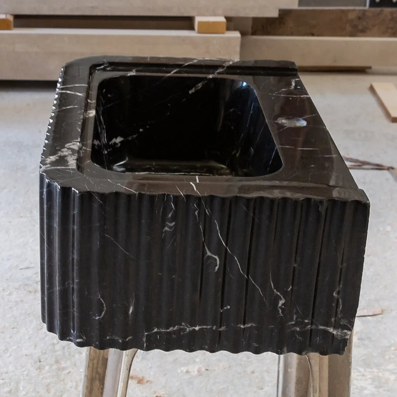 Toros Black Marble Rectangular Wall-mount Polished Sink (W)12" (L)19" (H)7" by GobekDesign