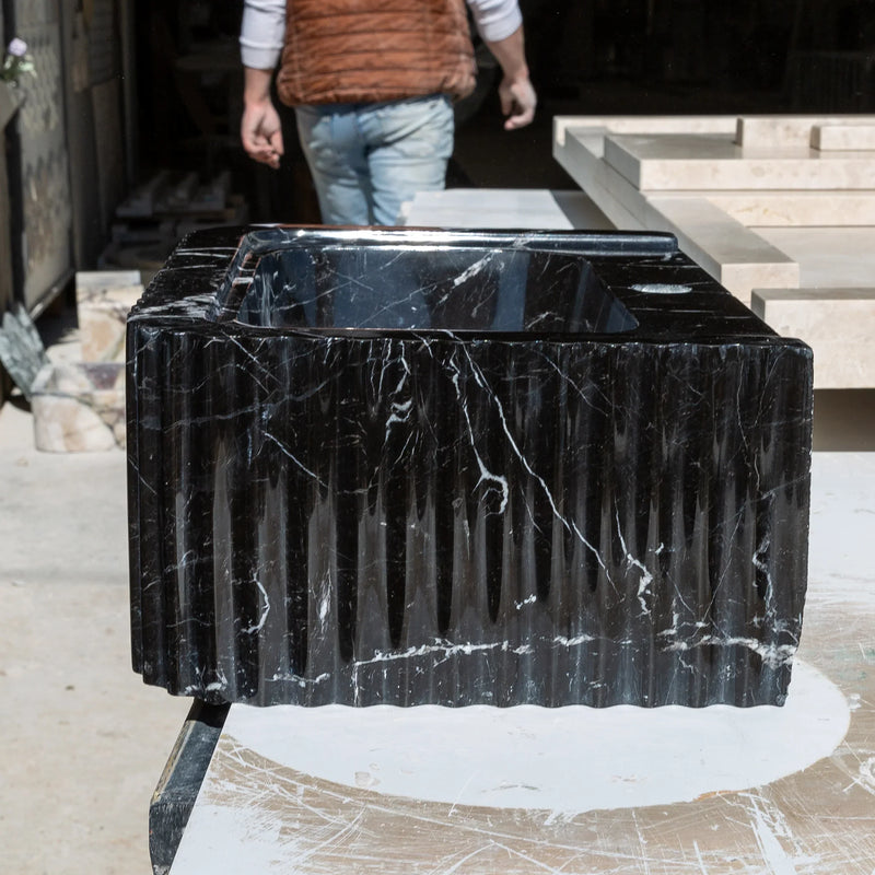 Toros Black Marble Rectangular Wall-mount Polished Sink (W)12" (L)19" (H)7" by GobekDesign