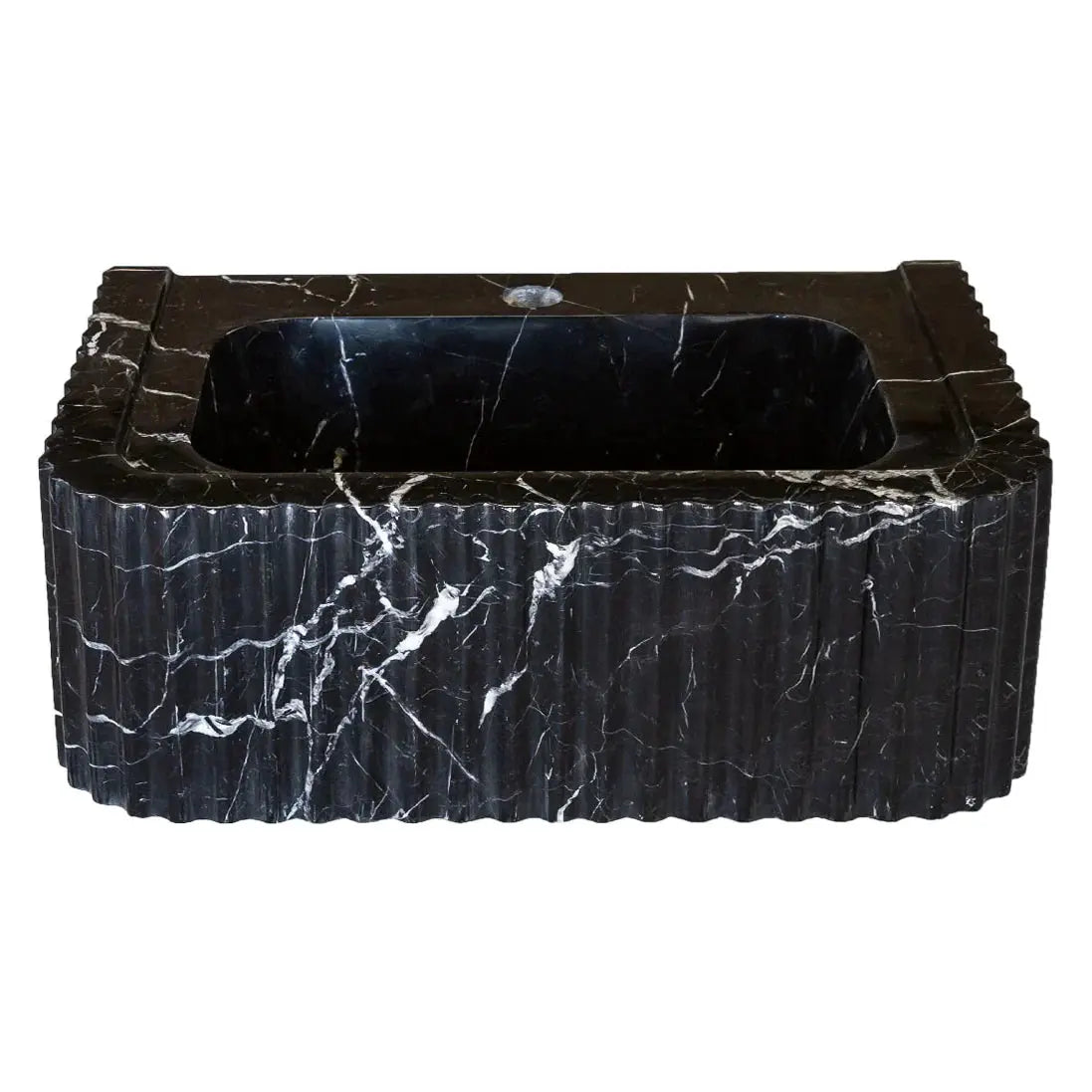 Black Marble Handcrafted Rectangular Sink - Wall-Mount Polished 12x19x7 by GobekDesign