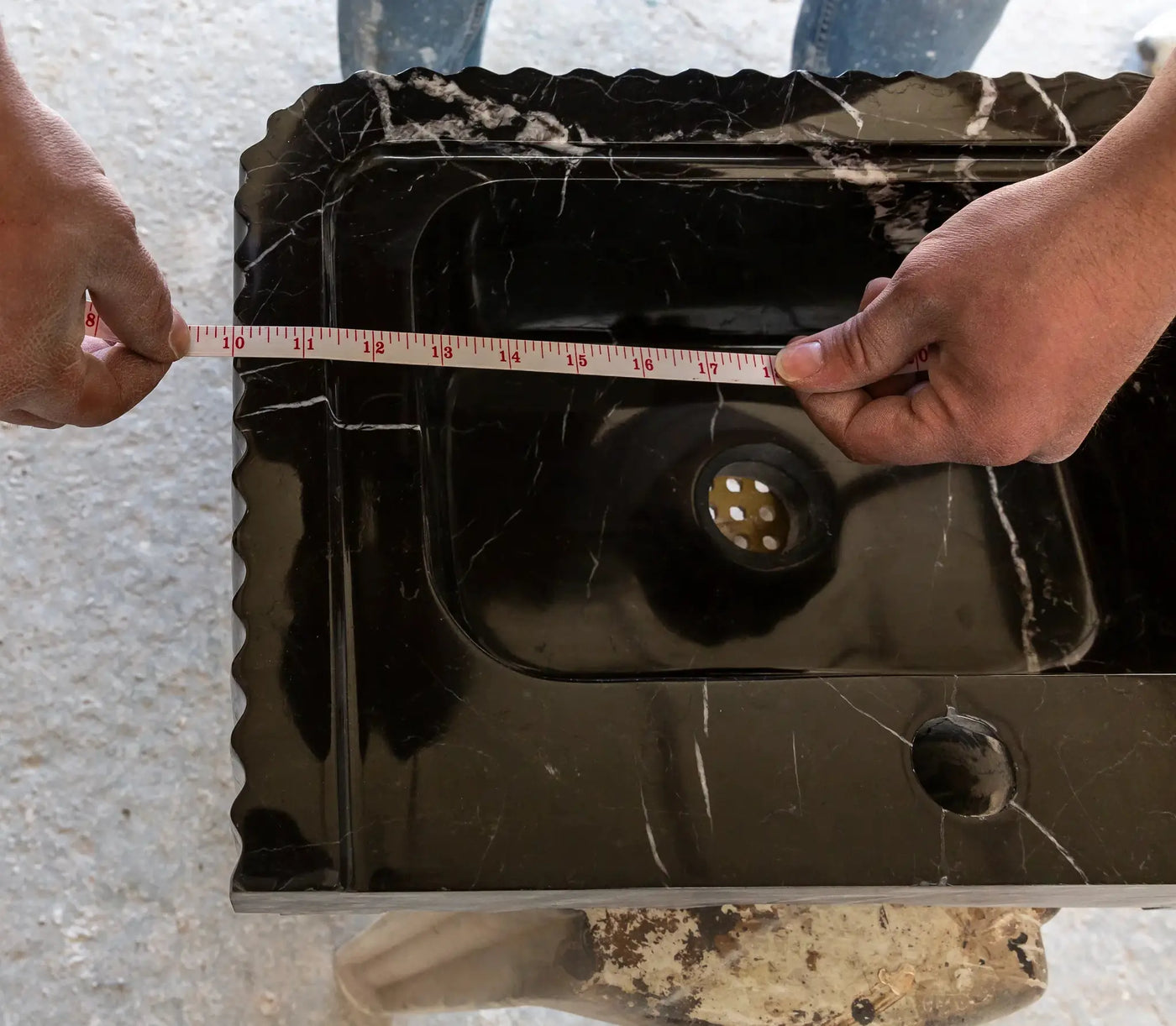 Black Marble Handcrafted Rectangular Sink - Wall-Mount Polished 12x19x7 by GobekDesign
