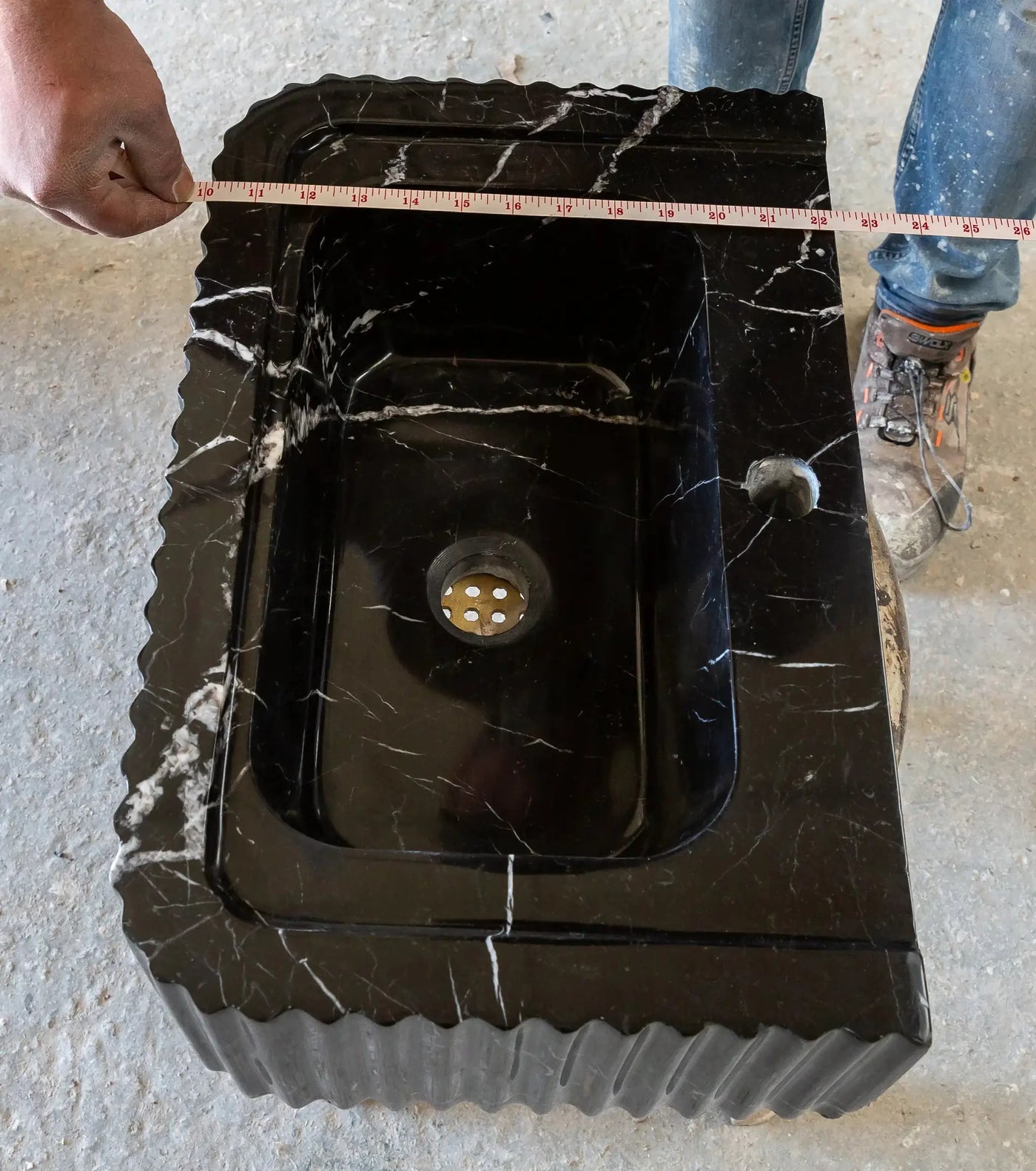 Black Marble Handcrafted Rectangular Sink - Wall-Mount Polished 12x19x7 by GobekDesign