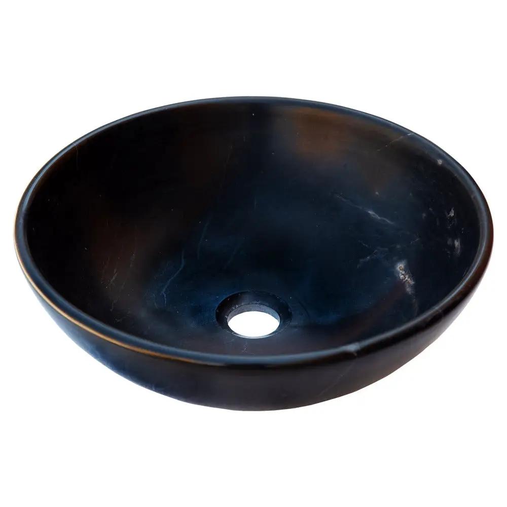 Black Natural Stone Marble Vessel Sink Semi-Polished 16x6 Inches by GobekDesign