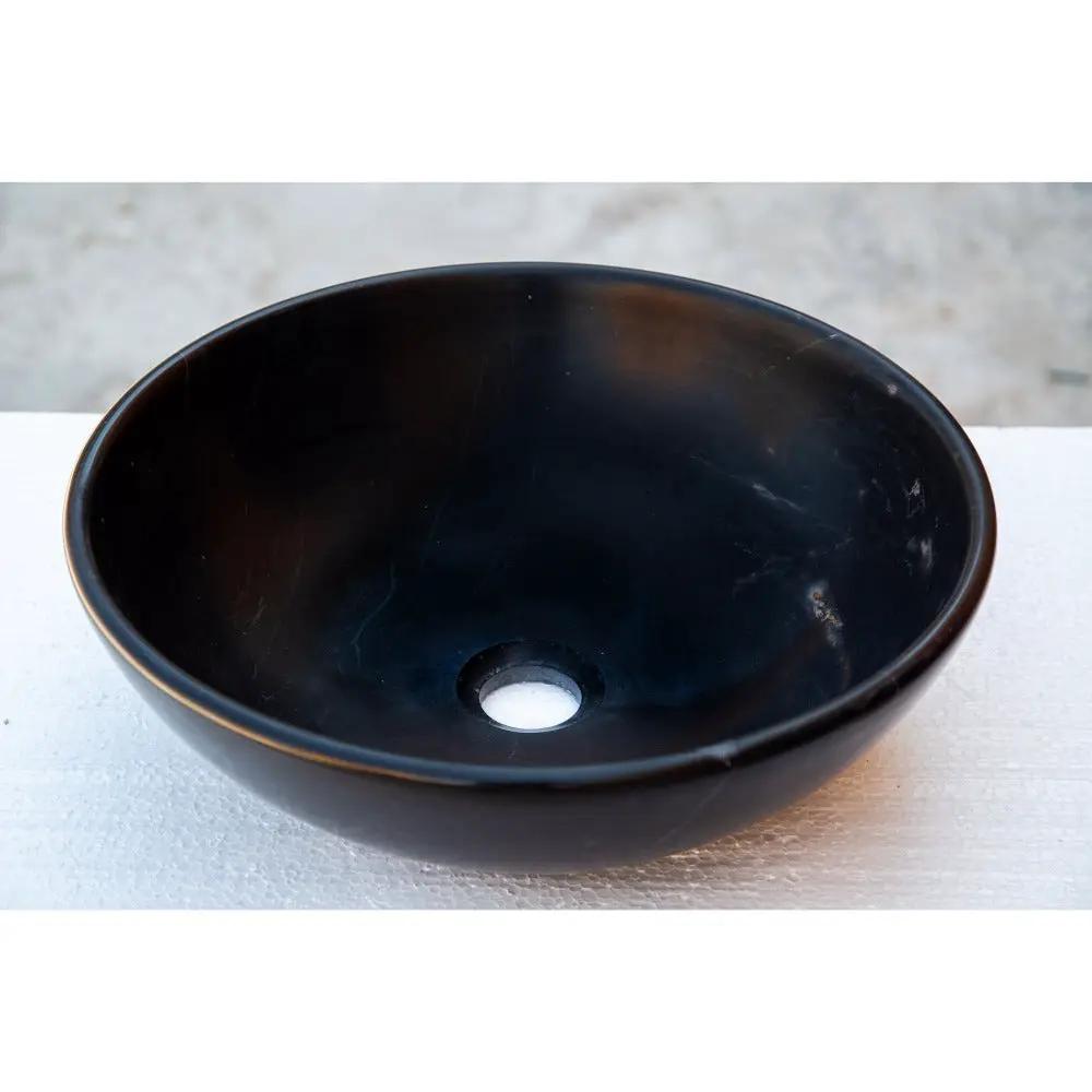 Black Natural Stone Marble Vessel Sink Semi-Polished 16x6 Inches by GobekDesign