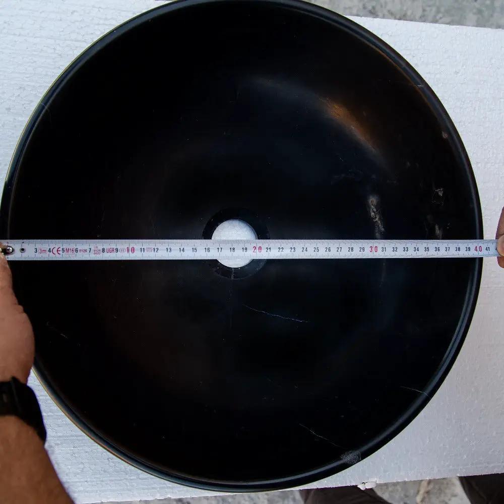 Black Natural Stone Marble Vessel Sink Semi-Polished 16x6 Inches by GobekDesign