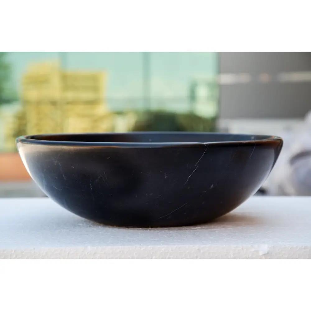 Black Natural Stone Marble Vessel Sink Semi-Polished 16x6 Inches by GobekDesign