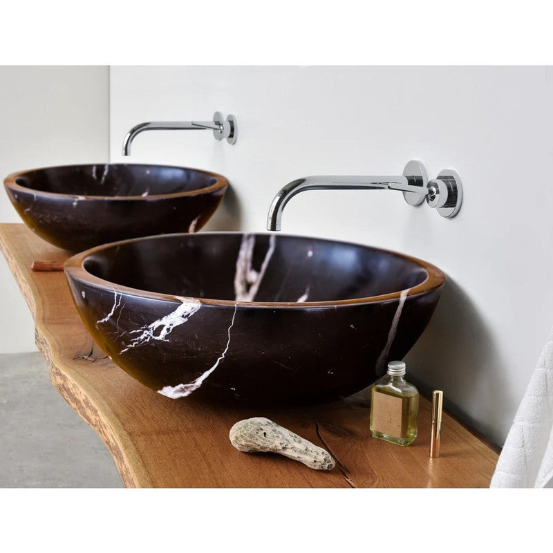 Natural Stone Toros Black Marble Vessel Sink Bowl Polished (D)16" (H)6" by GobekDesign