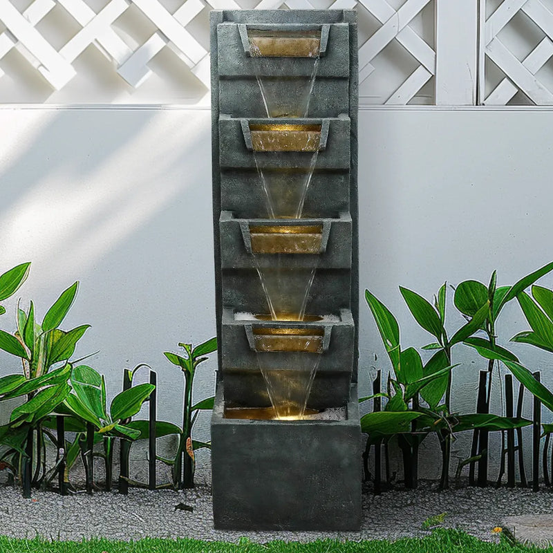 Resin Geometric Outdoor Wall Fountain 39 Inch LED, photo 2 of 5