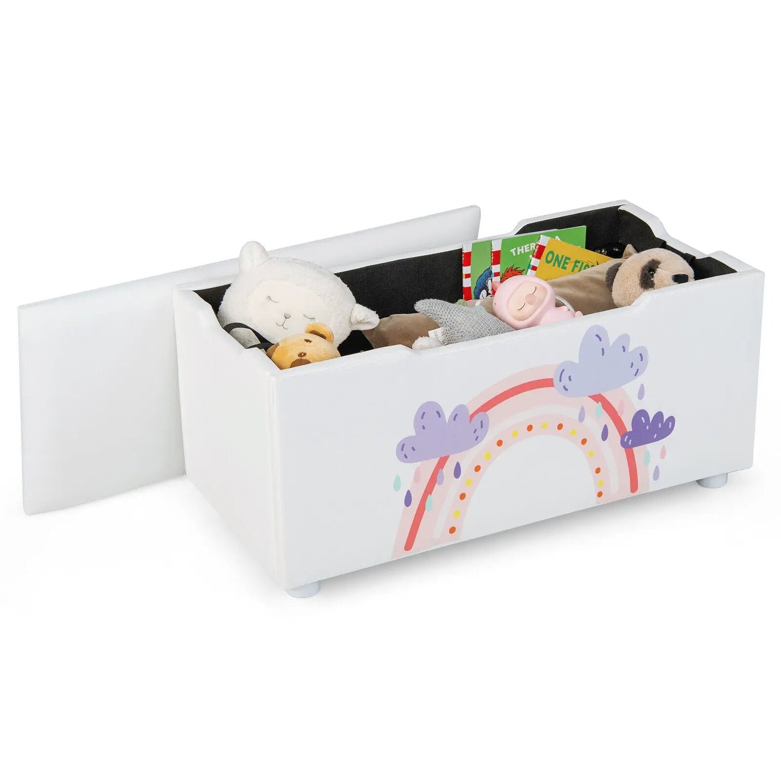 Kids Wooden Upholstered Toy Storage Box with Removable Lid-Navy by DirectDeals