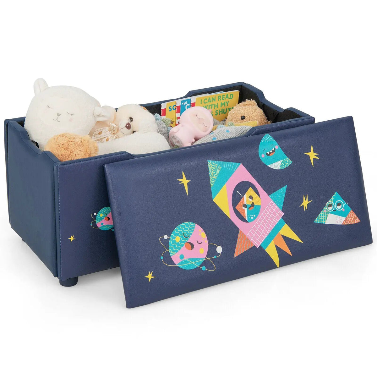 Kids Wooden Upholstered Toy Storage Box with Removable Lid-Navy, photo 3 of 9
