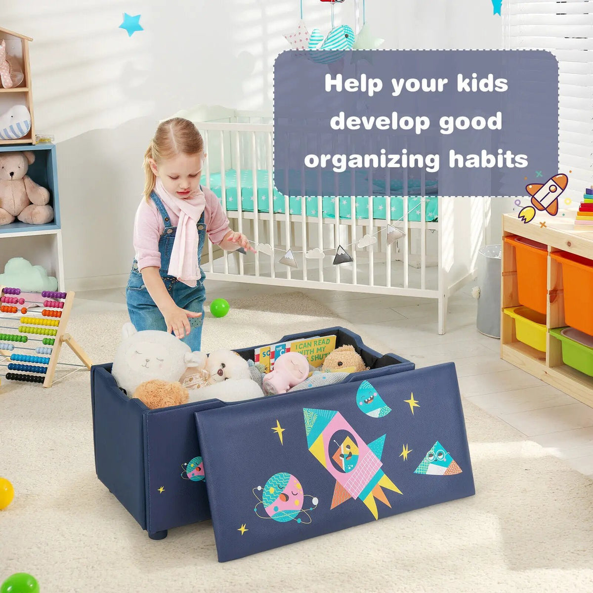 Kids Wooden Upholstered Toy Storage Box with Removable Lid-Navy, photo 6 of 9