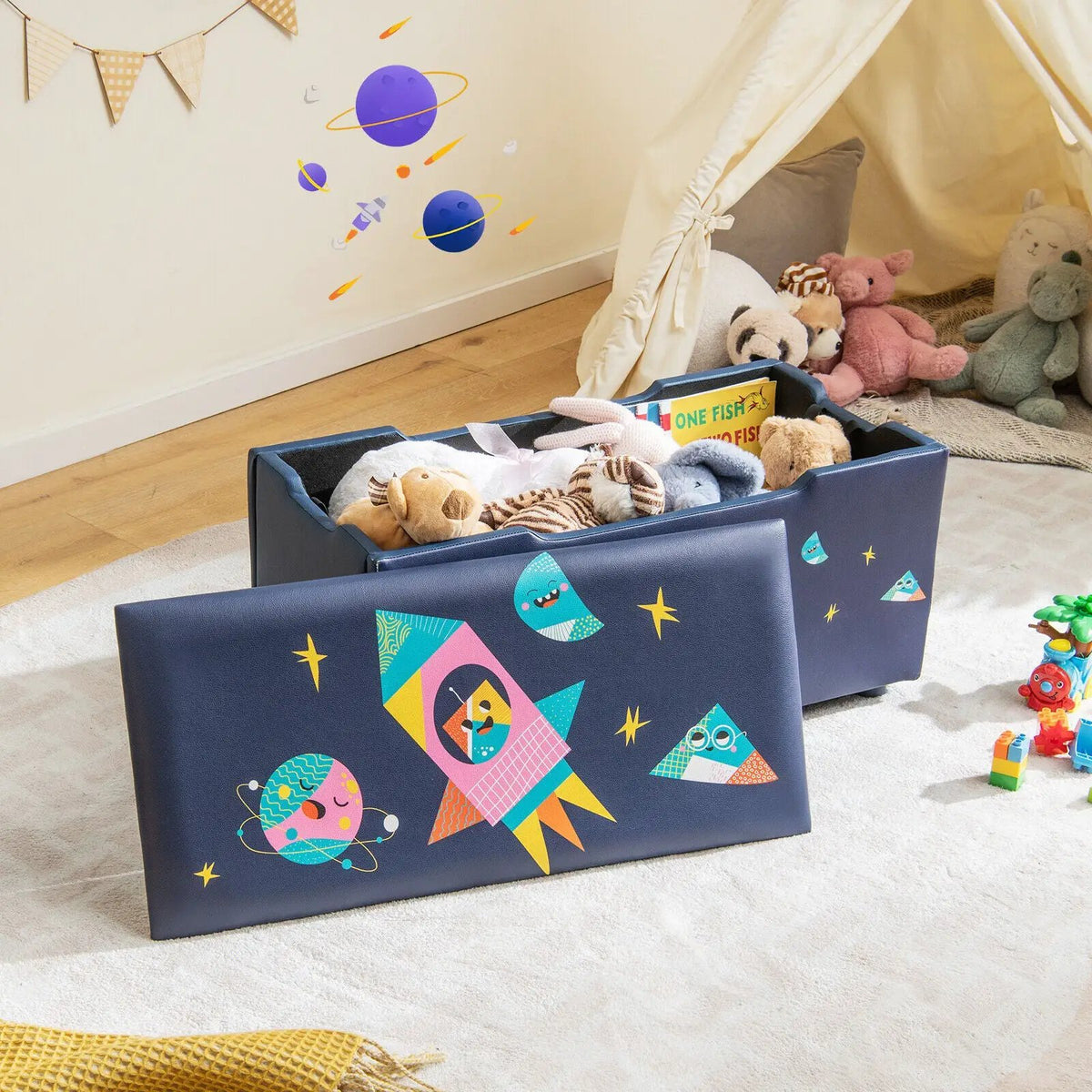 Kids Wooden Upholstered Toy Storage Box with Removable Lid-Navy, photo 2 of 9