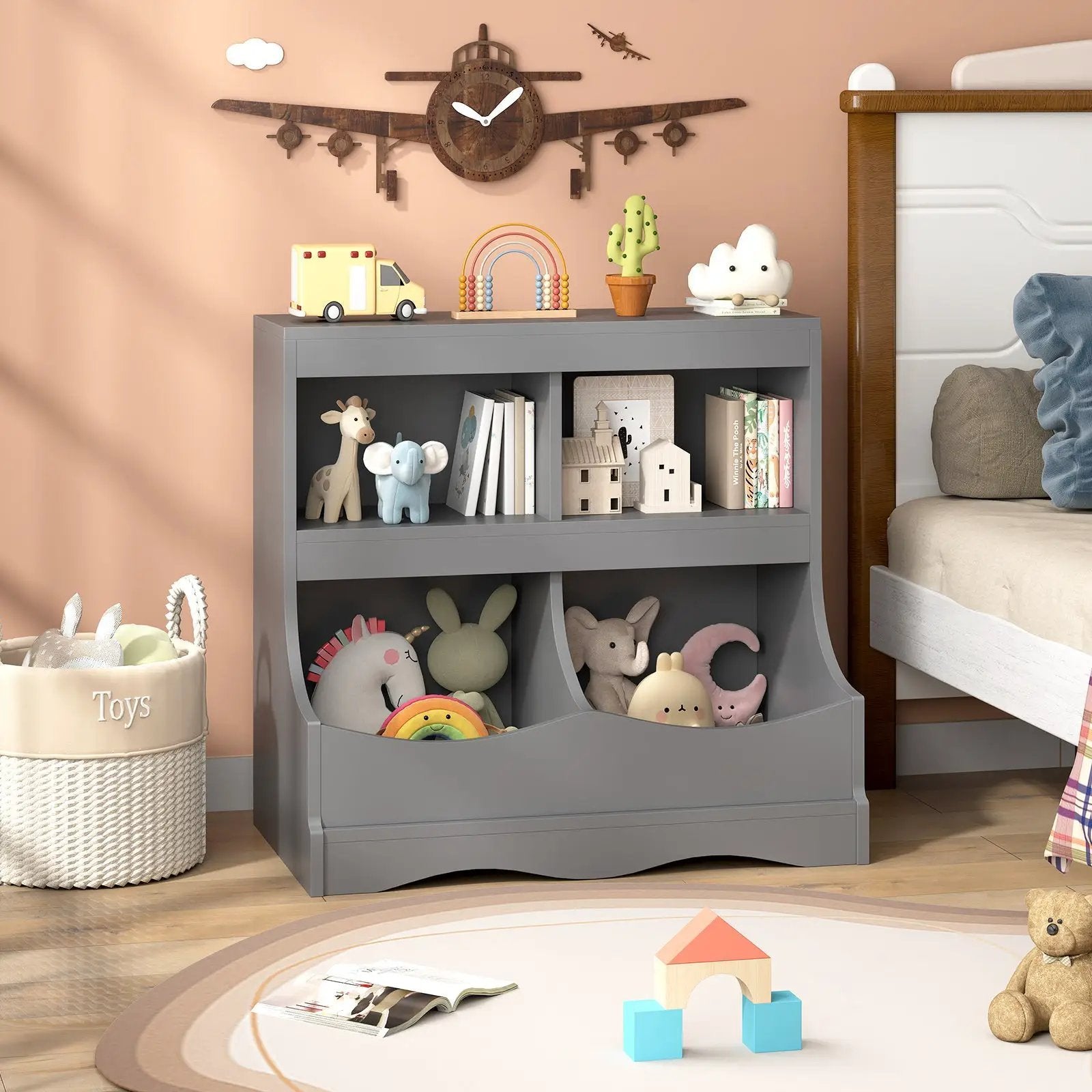 Toy Storage Organizer 4-Cubby Kids Bookcase for Toys and Books by DirectDeals