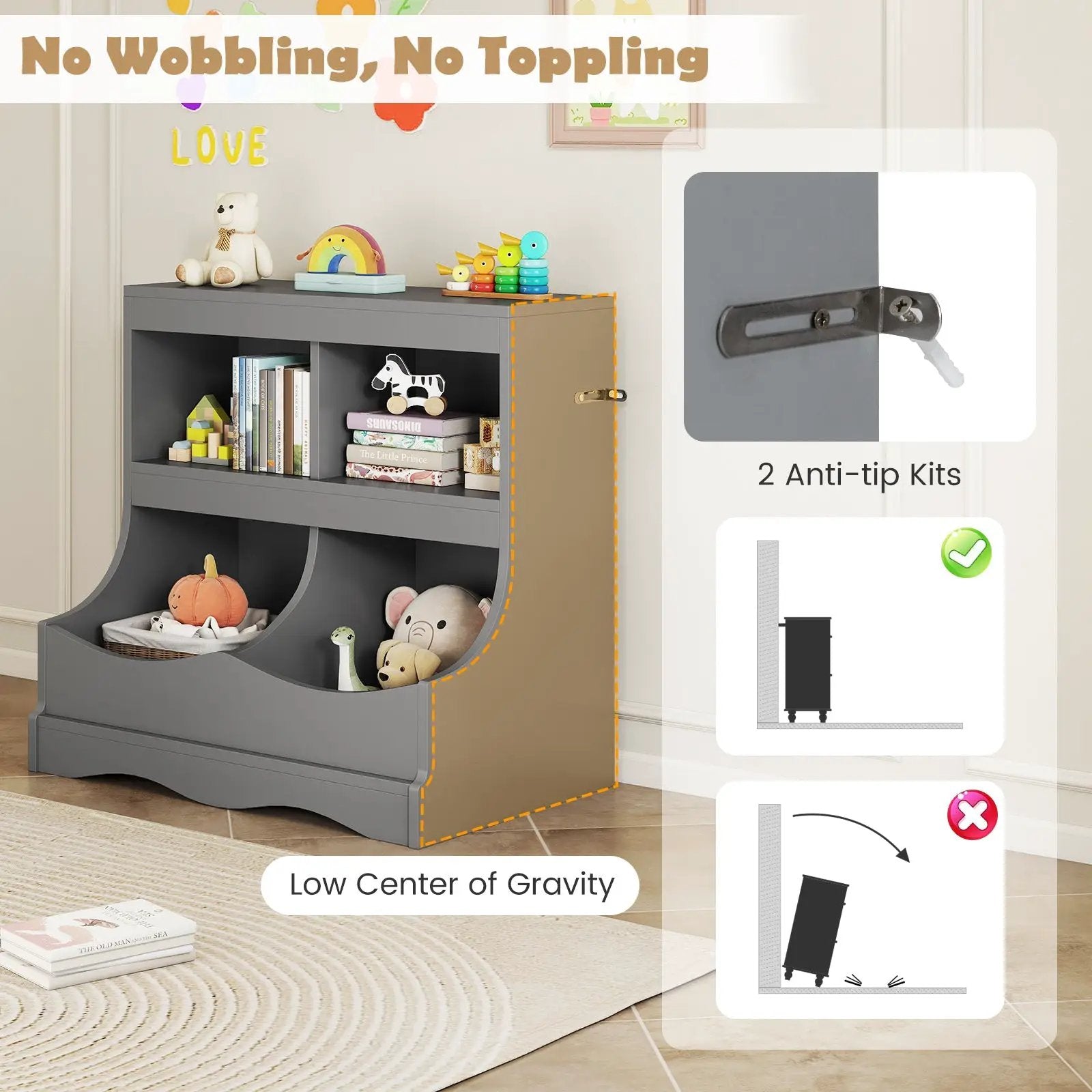Toy Storage Organizer 4-Cubby Kids Bookcase for Toys and Books by DirectDeals