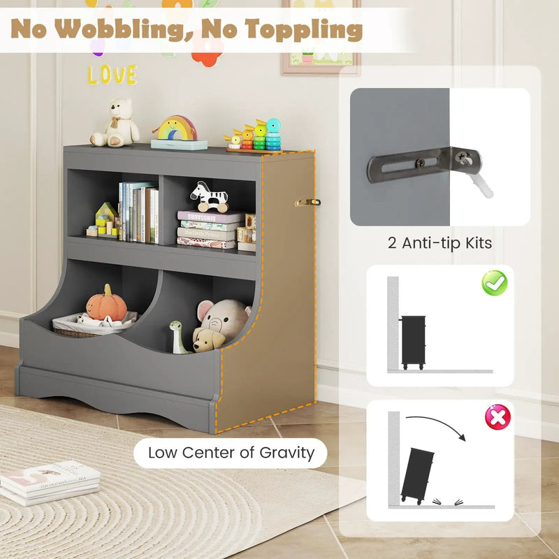 Toy Storage Organizer 4-Cubby Kids Bookcase for Toys and Books by DirectDeals