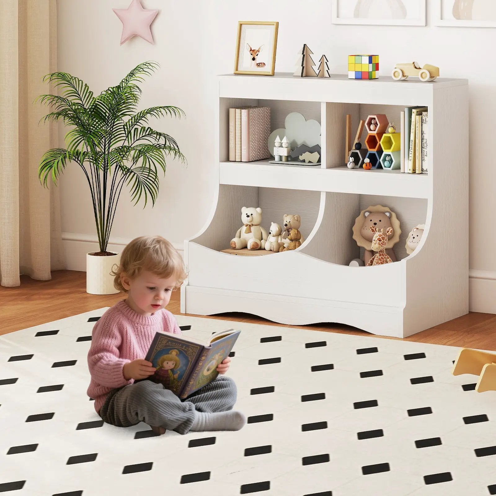 Toy Storage Organizer 4-Cubby Kids Bookcase for Toys and Books by DirectDeals