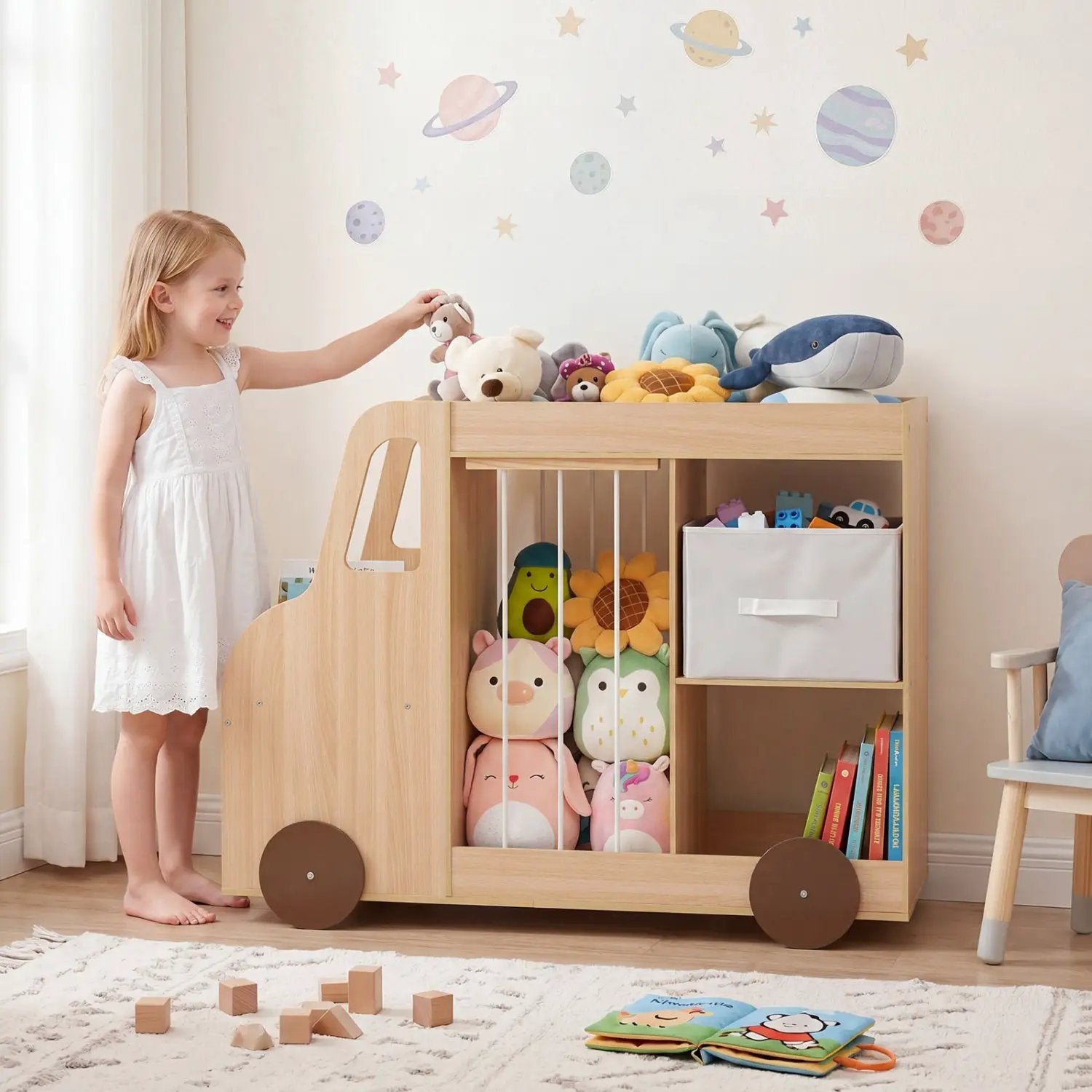 Kids Toy Storage Organizer with Wheels and Stuffed Animal Bin by DirectDeals