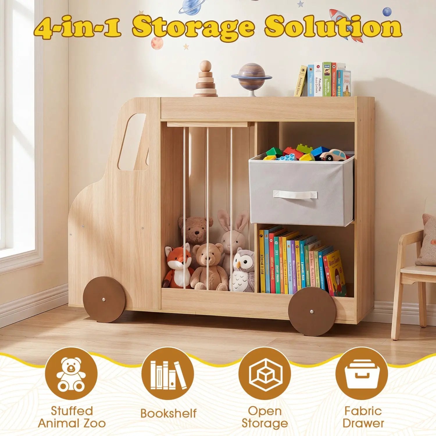 Kids Toy Storage Organizer with Wheels and Stuffed Animal Bin by DirectDeals