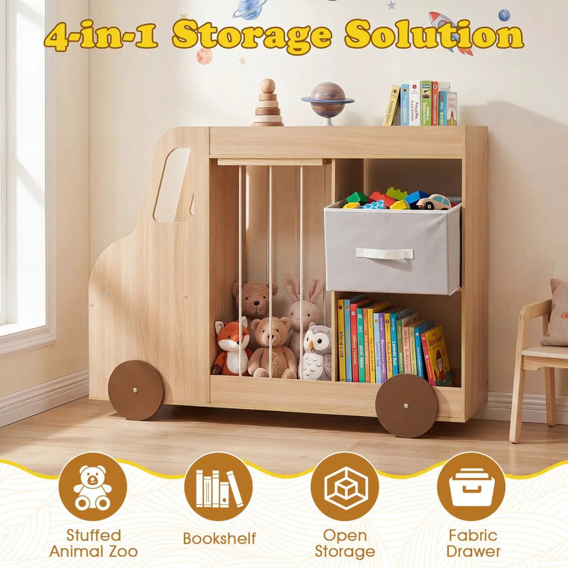Kids Toy Storage Organizer with Wheels and Stuffed Animal Bin by DirectDeals