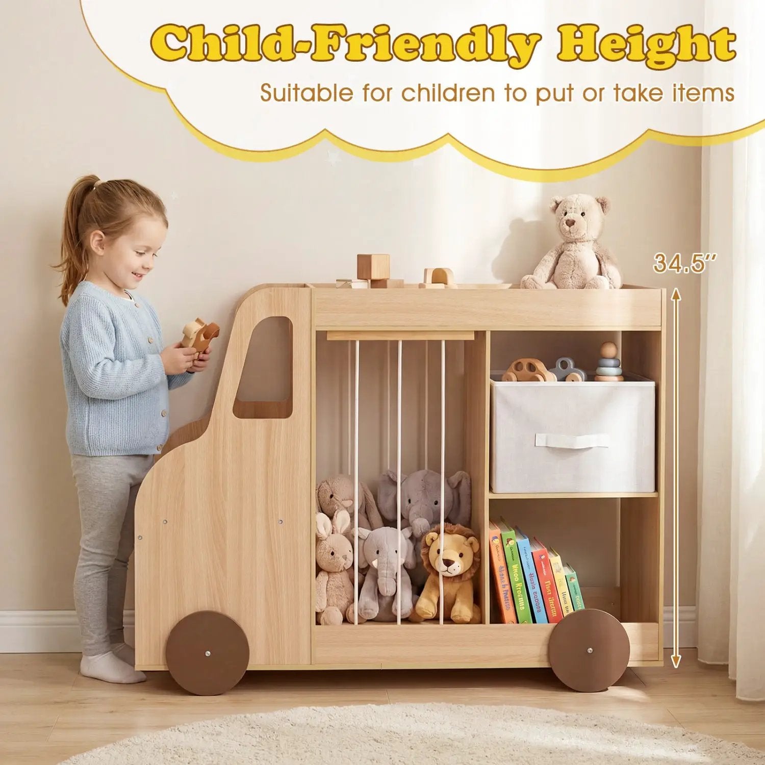 Kids Toy Storage Organizer with Wheels and Stuffed Animal Bin by DirectDeals