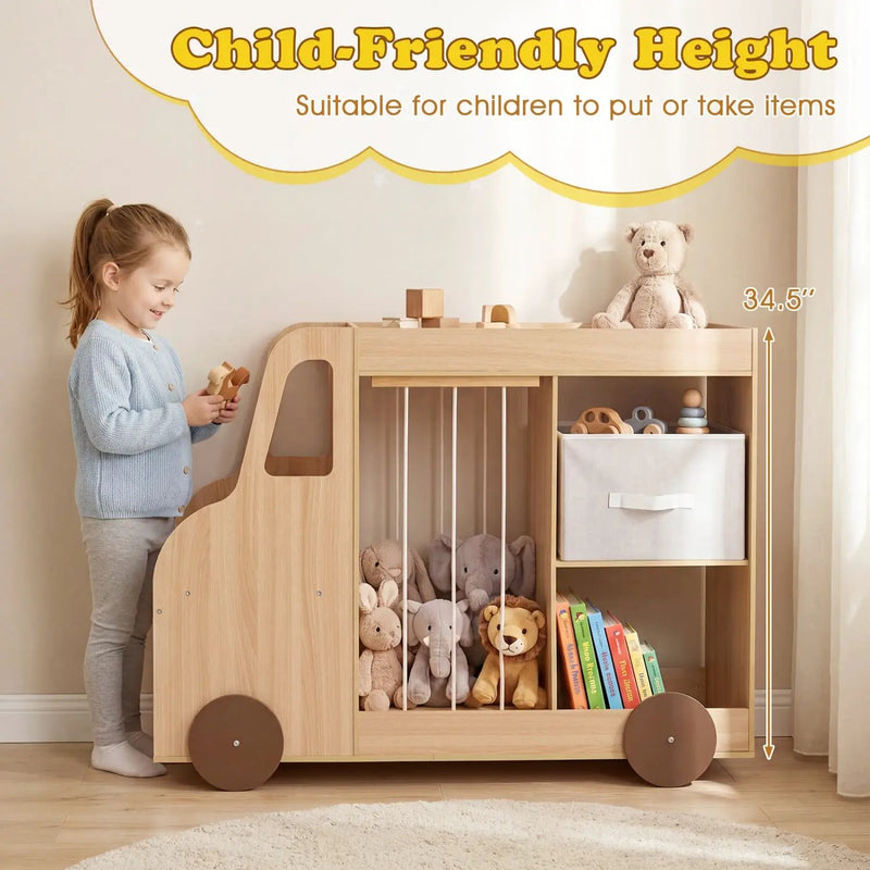 Kids Toy Storage Organizer with Wheels and Stuffed Animal Bin by DirectDeals