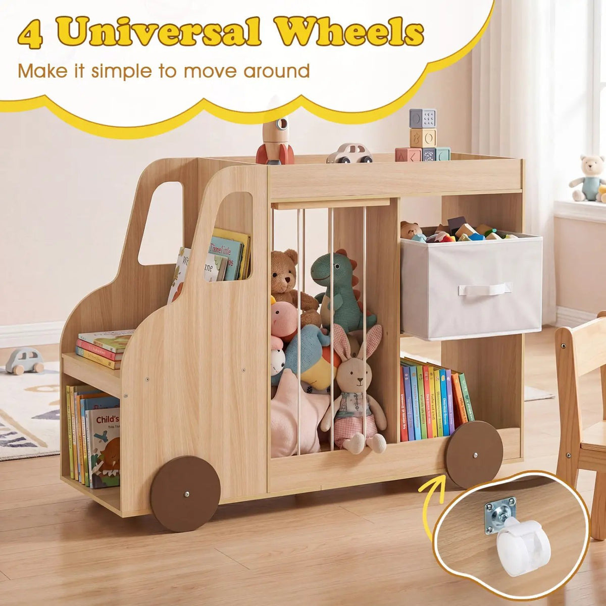 Kids Toy Storage Organizer with Wheels and Stuffed Animal Bin, photo 8 of 16