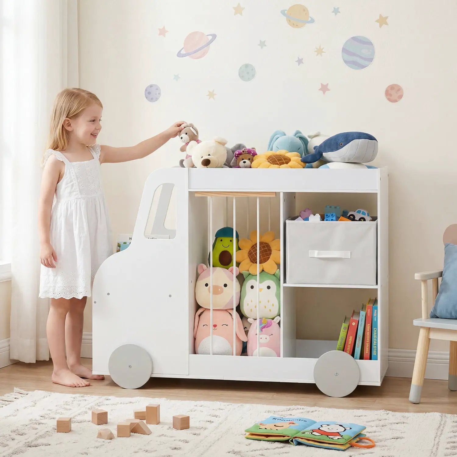 Kids Toy Storage Organizer with Wheels and Stuffed Animal Bin by DirectDeals