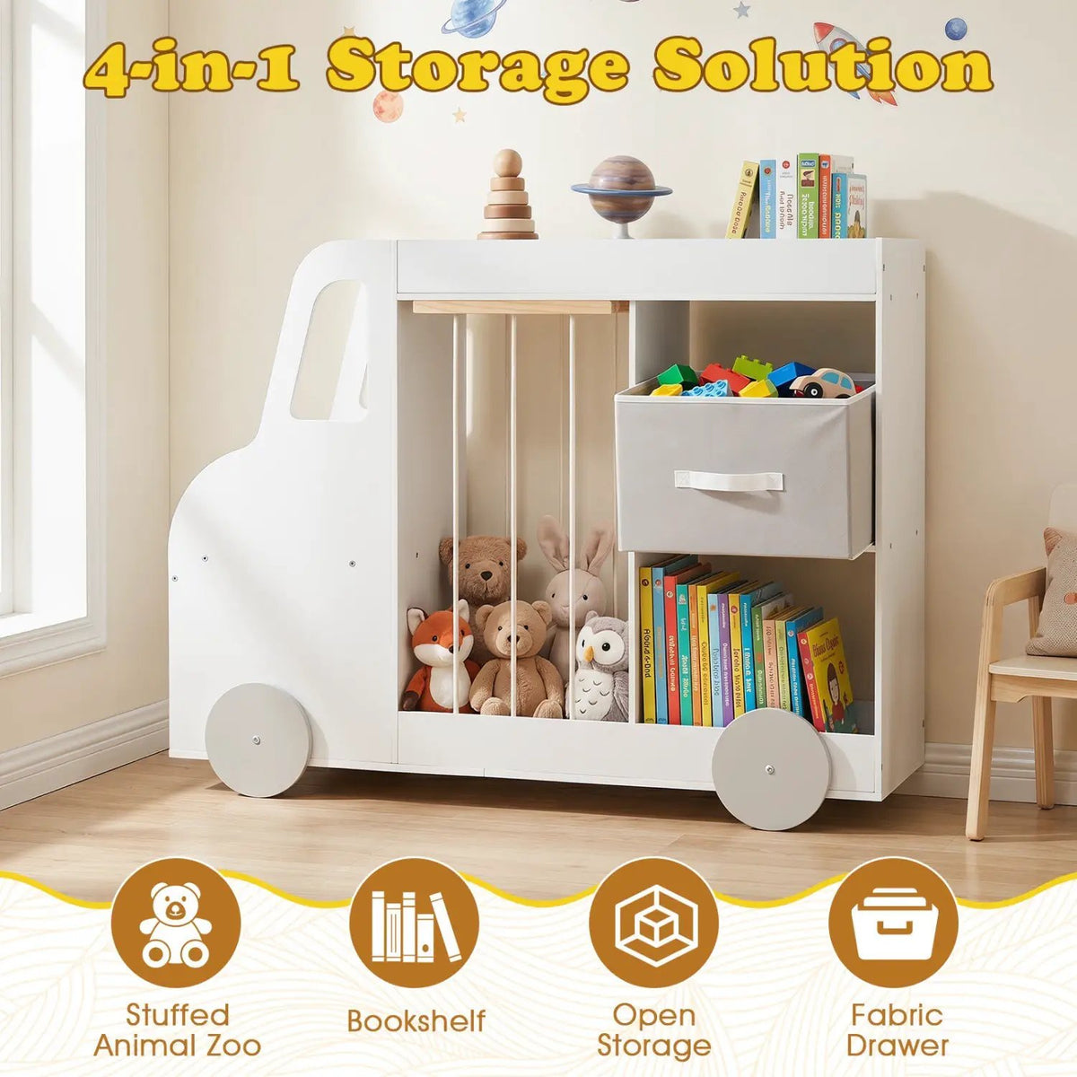 Kids Toy Storage Organizer with Wheels and Stuffed Animal Bin, photo 14 of 16