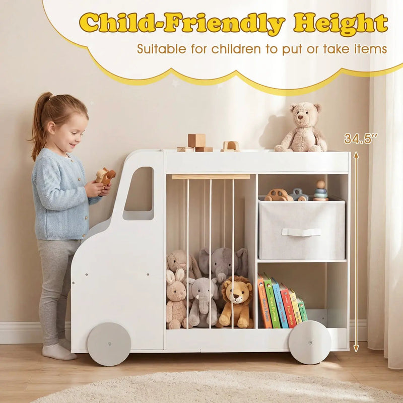 Kids Toy Storage Organizer with Wheels and Stuffed Animal Bin by DirectDeals