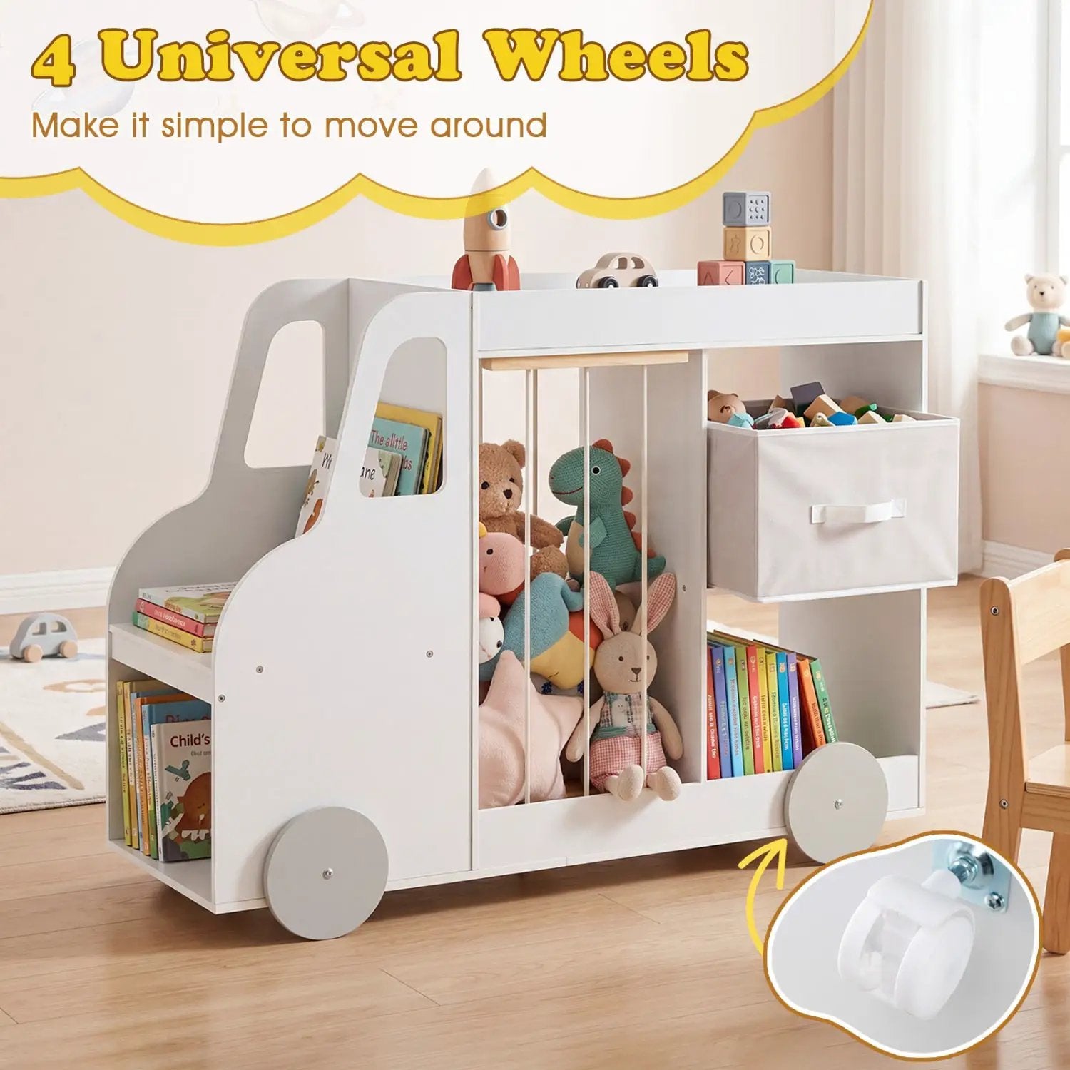 Kids Toy Storage Organizer with Wheels and Stuffed Animal Bin by DirectDeals