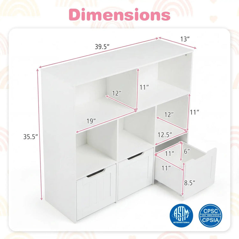 Kids Storage Organizer with 3 Drawers and 5 Cubbies by DirectDeals