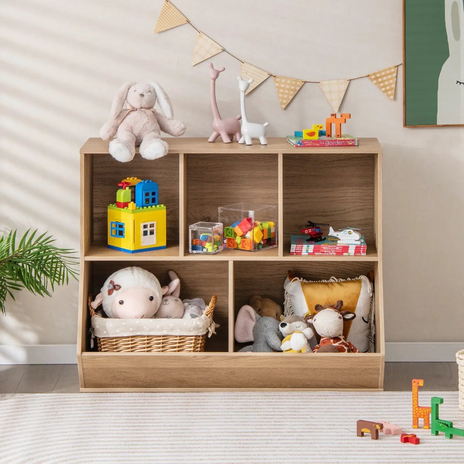 5-Cube Wooden Kids Toy Storage Organizer with Anti-Tipping Kits by DirectDeals