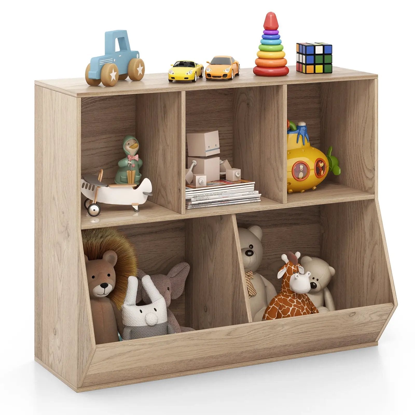 5-Cube Wooden Kids Toy Storage Organizer with Anti-Tipping Kits by DirectDeals