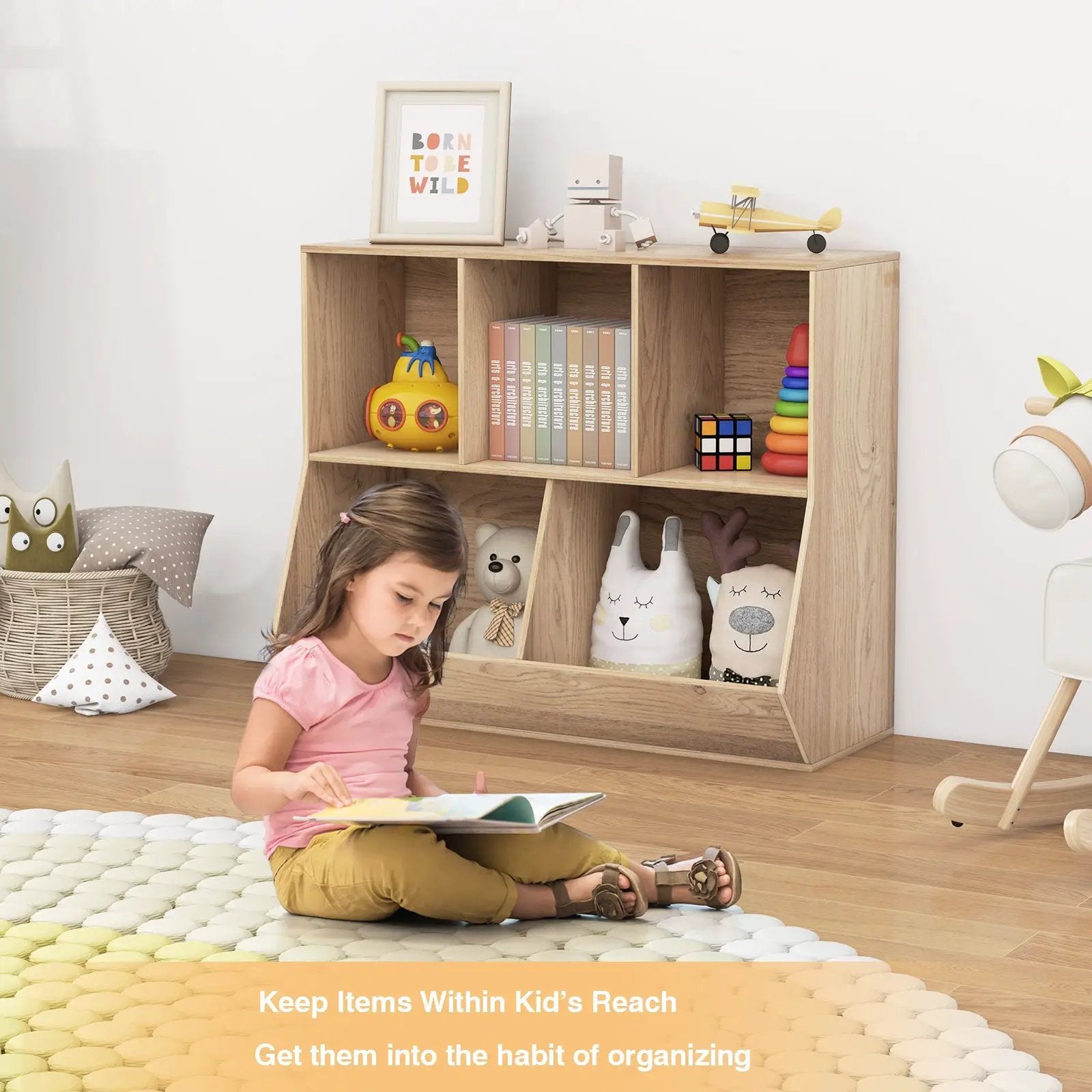 5-Cube Wooden Kids Toy Storage Organizer with Anti-Tipping Kits by DirectDeals