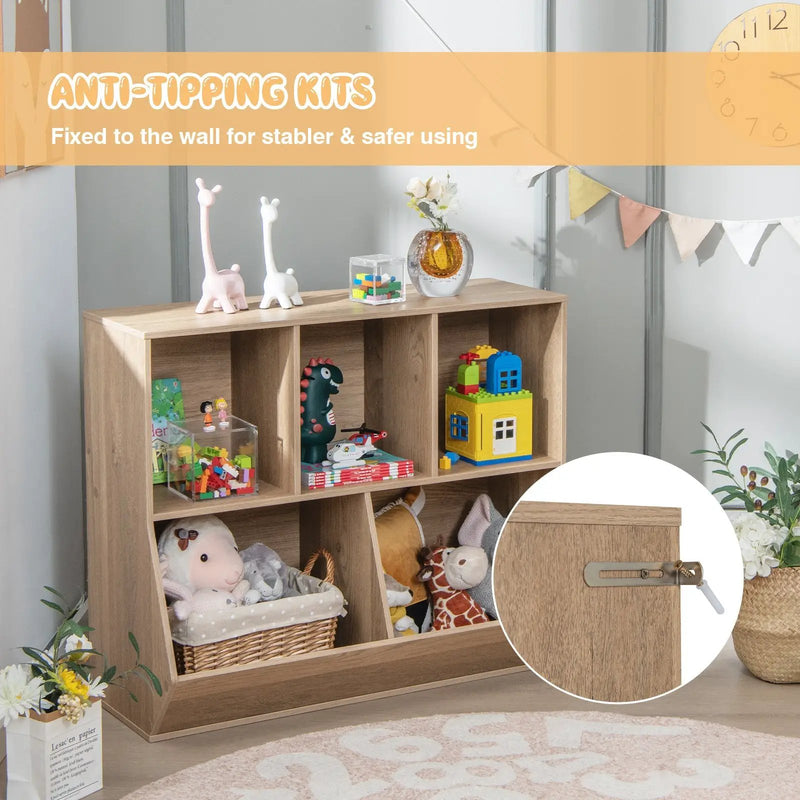 5-Cube Wooden Kids Toy Storage Organizer with Anti-Tipping Kits by DirectDeals