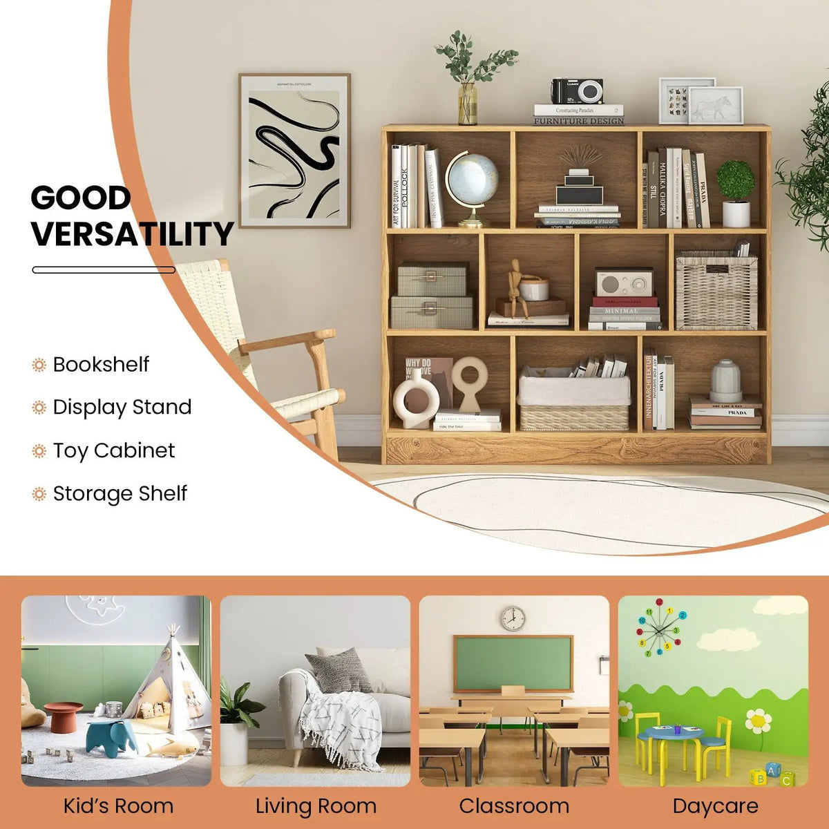 41 inches Wooden Toy Storage Organizer with 10 Cubes for Kids, photo 8 of 9