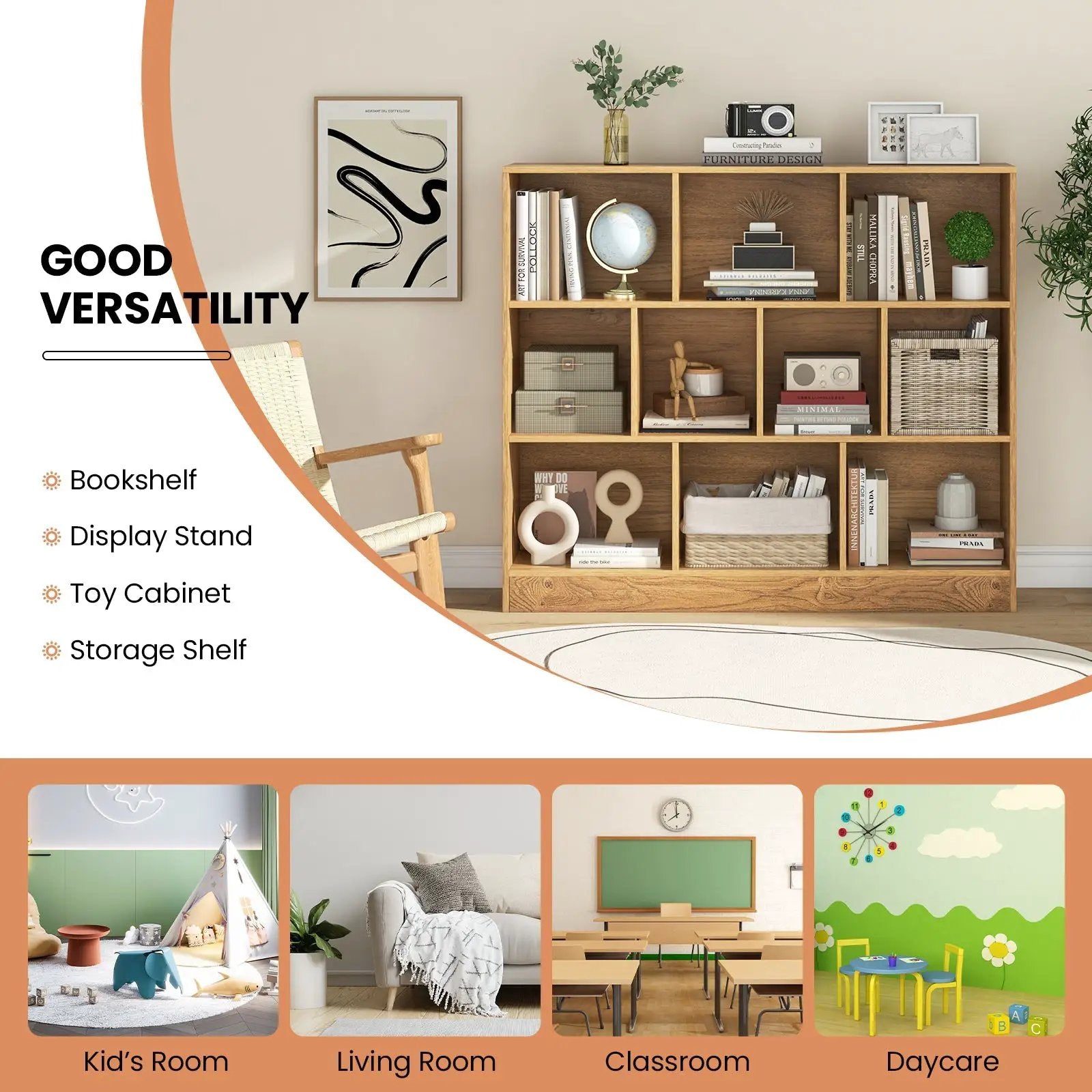 41 inches Wooden Toy Storage Organizer with 10 Cubes for Kids by DirectDeals