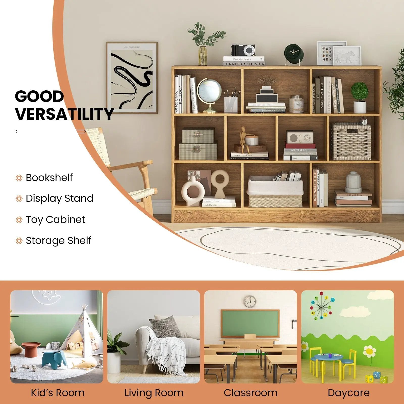 41 inches Wooden Toy Storage Organizer with 10 Cubes for Classroom Daycare Nursery Kindergarten by DirectDeals