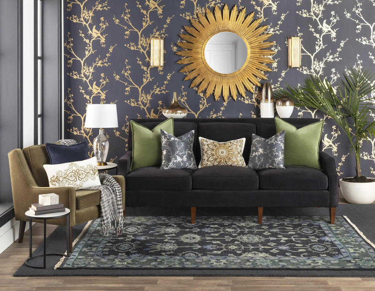 Brockton Solid Dark Blue Wool Rug, installed in a room 2
