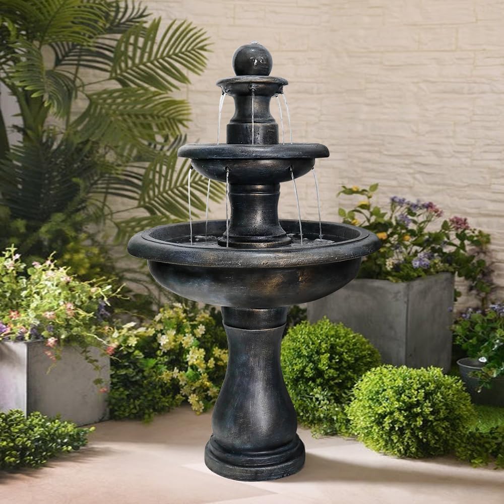 Concrete Antique Black 3 Tier Outdoor Water Fountain, photo 3 of 7