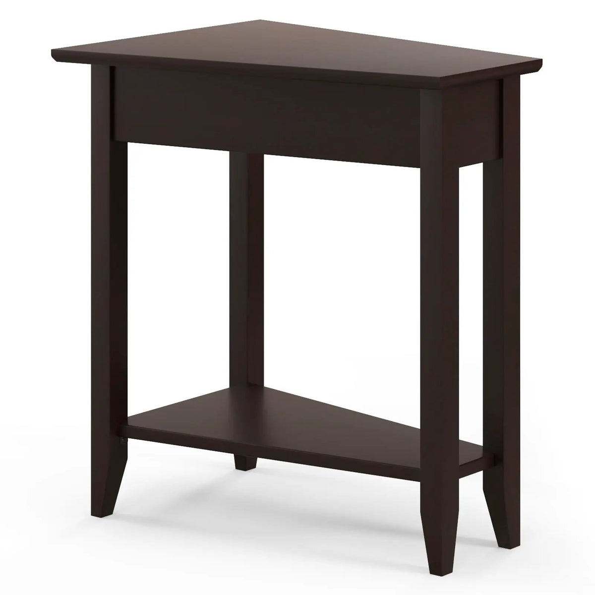 2-Tier Wedge Narrow End Table with Storage Shelf and Solid Wood Legs, photo 7 of 10