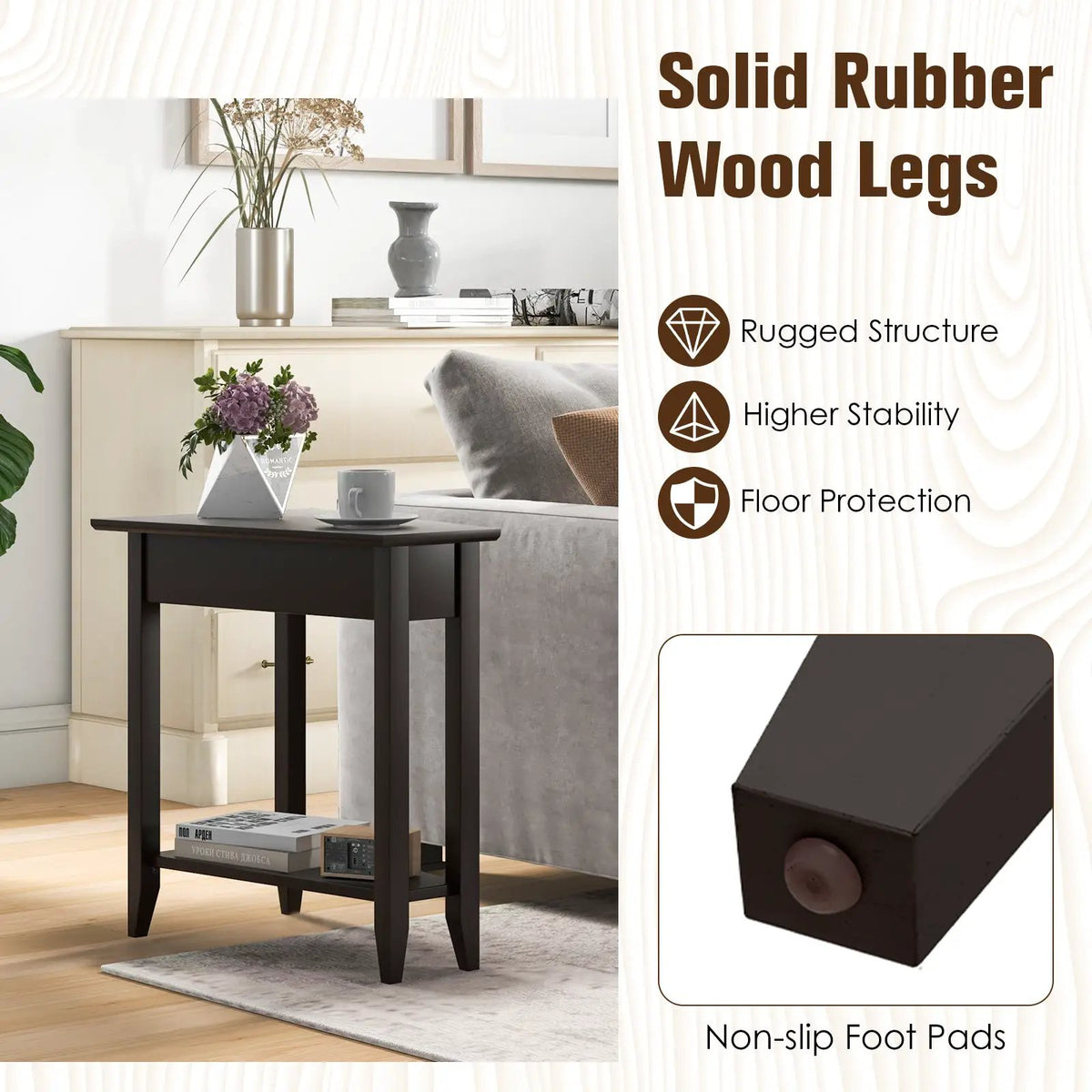 2-Tier Wedge Narrow End Table with Storage Shelf and Solid Wood Legs, photo 8 of 10
