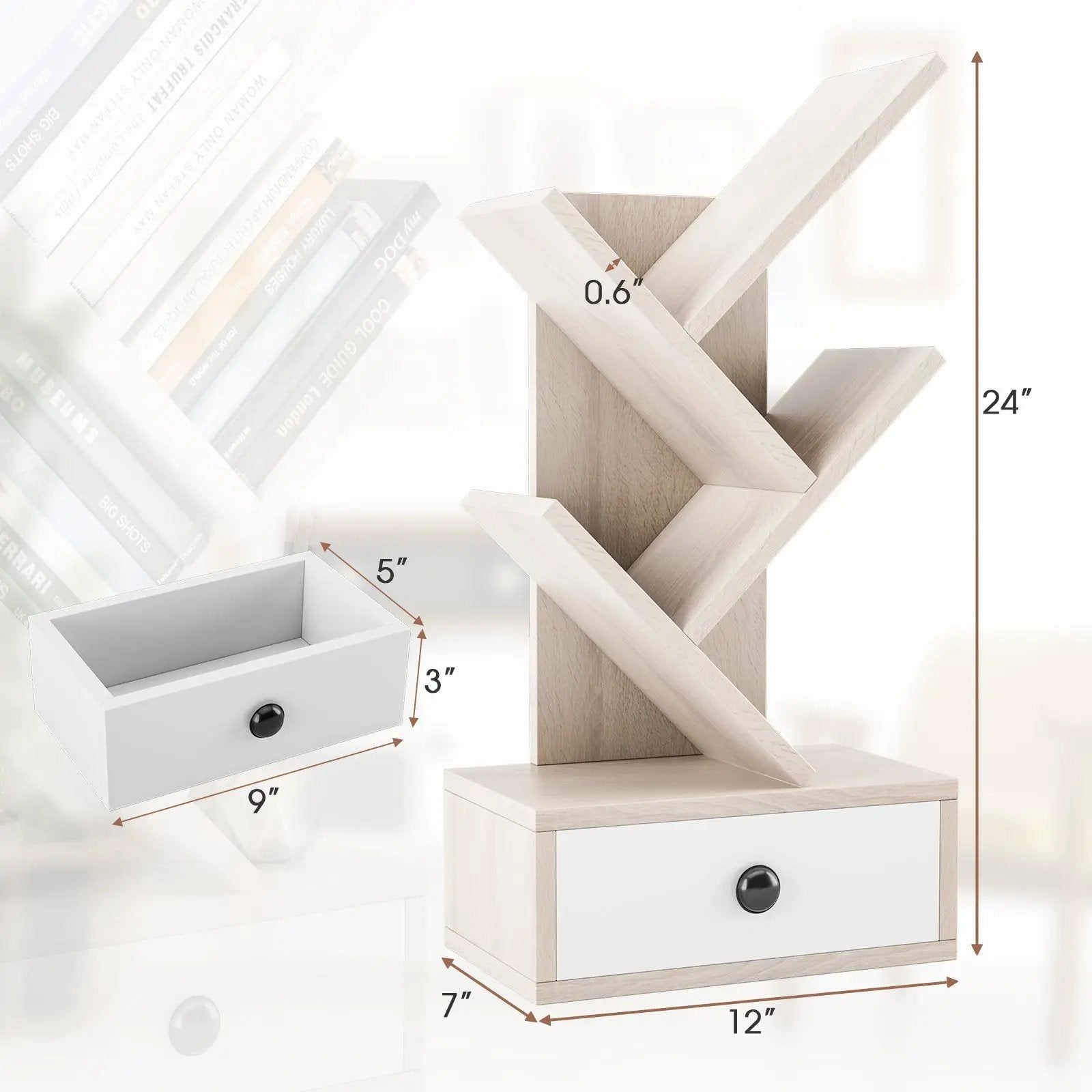 5-Tier Floor Standing Tree Bookcase with Drawer by DirectDeals
