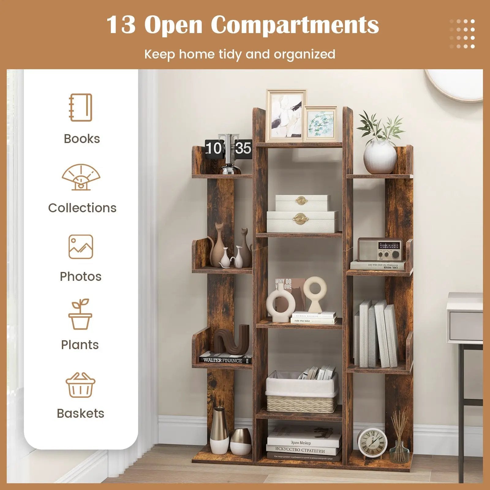 Tree-Shaped Bookshelf with 13 Compartments by DirectDeals