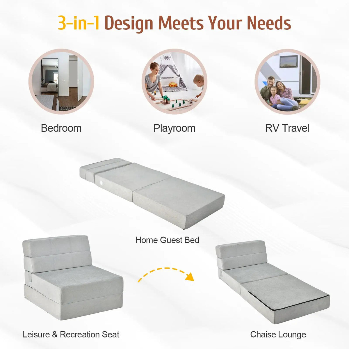 Tri-Fold Folding Chair Convertible Sleeper Bed, photo 12 of 22