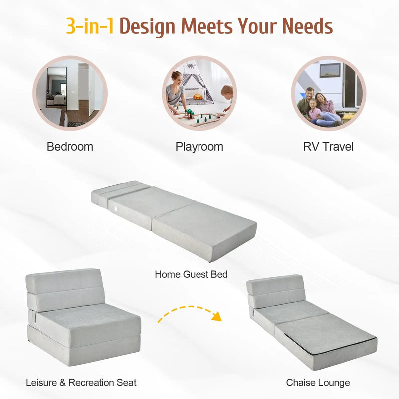 Tri-Fold Folding Chair Convertible Sleeper Bed by DirectDeals