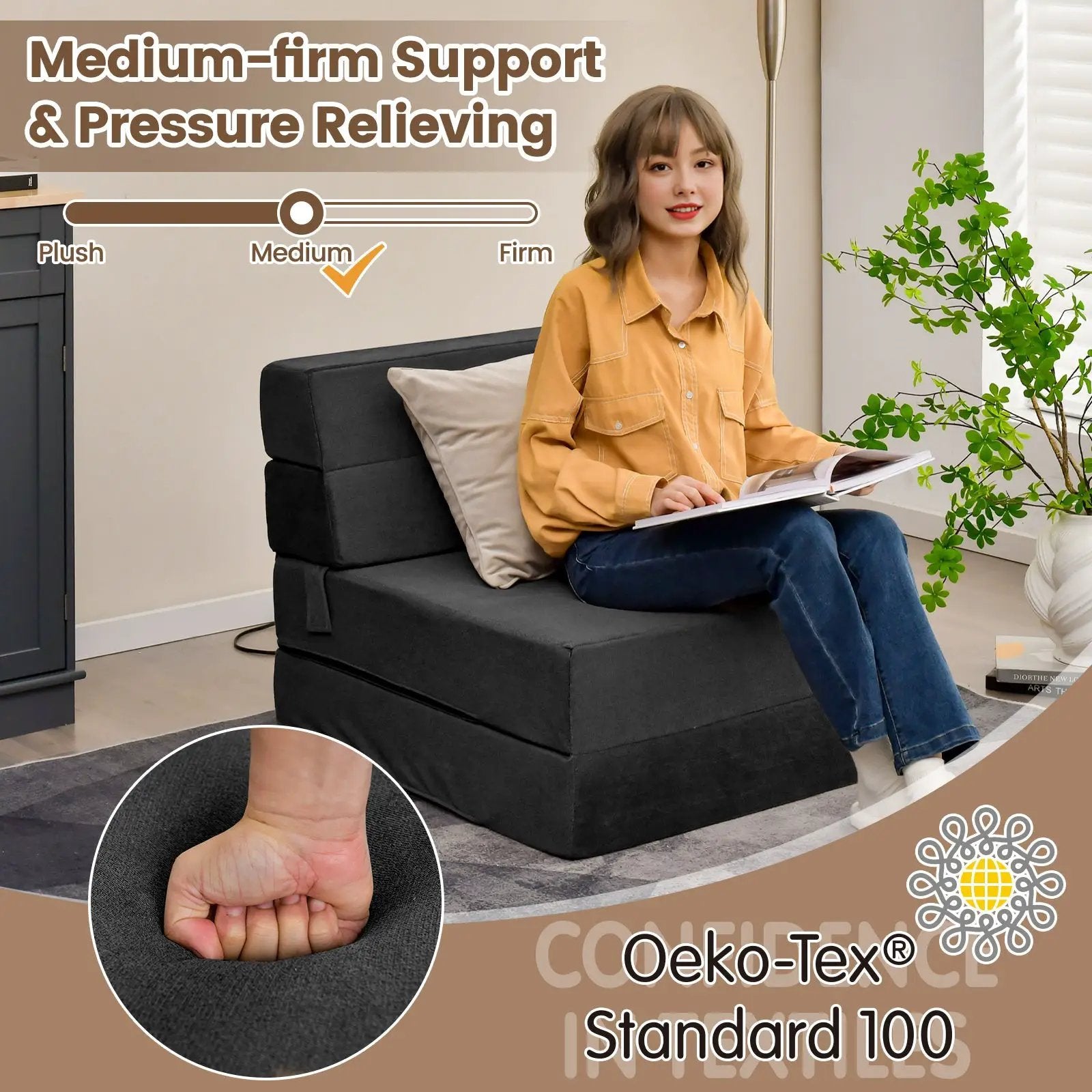 Tri-Fold Folding Chair Convertible Sleeper Bed by DirectDeals