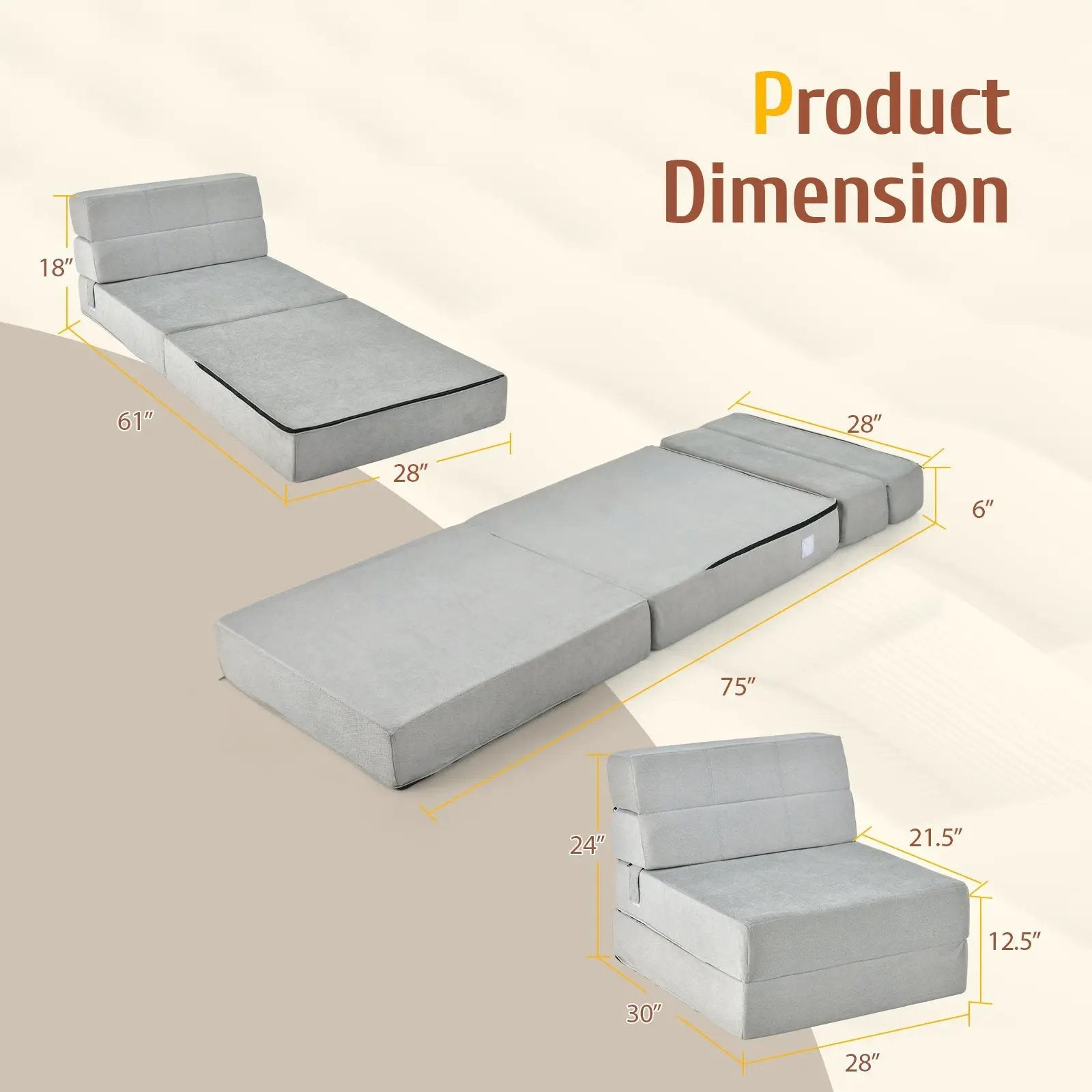 Tri-Fold Folding Chair Convertible Sleeper Bed by DirectDeals